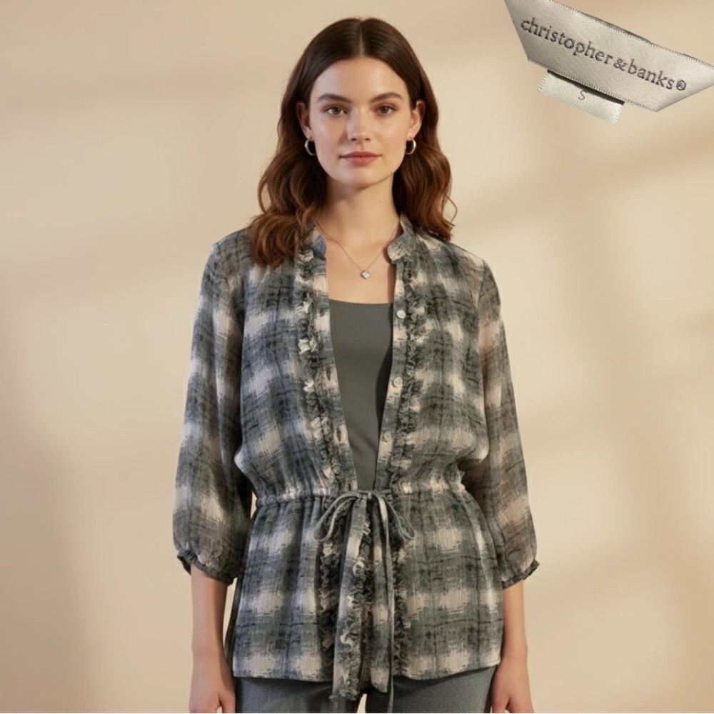 CHRISTOPHER & BANKS Plaid Blouse & Tank Top Set NWT Gray Pink Size Small